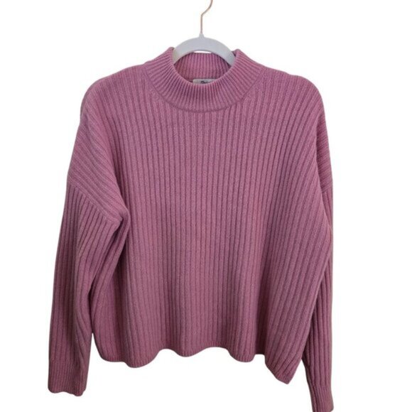 Madewell Resourced Cashmere Ribbed Mockneck Pullover Sweater Flamingo Size M - Picture 2 of 8